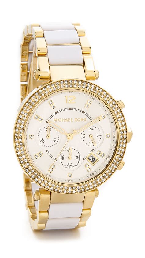 gold and white michael kors watch